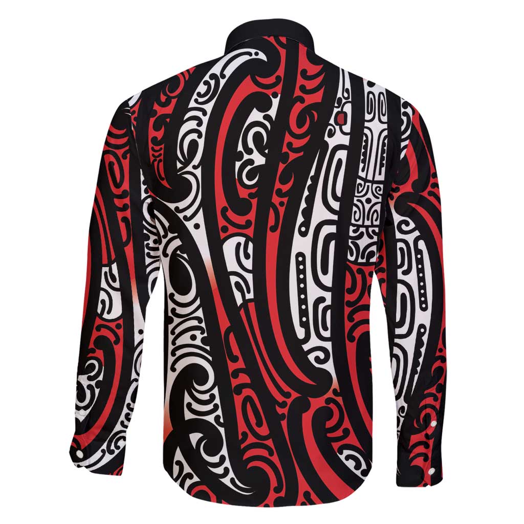 New Zealand Maori Taniko Family Matching Off Shoulder Maxi Dress and Hawaiian Shirt Red Kowhaiwhai Puhoro LT9 - Polynesian Pride