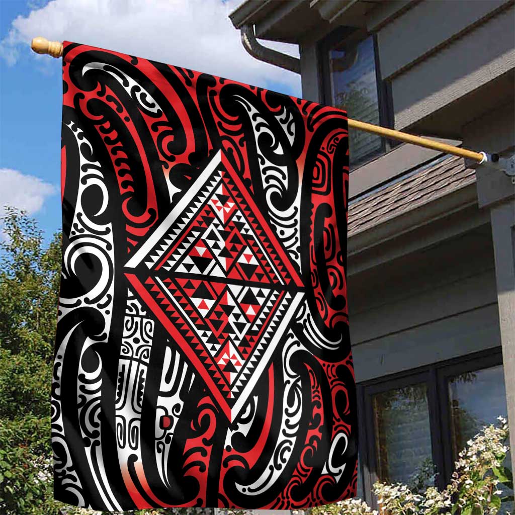 New Zealand Maori Taniko Garden Flag Red Kowhaiwhai Puhoro LT9 - Polynesian Pride