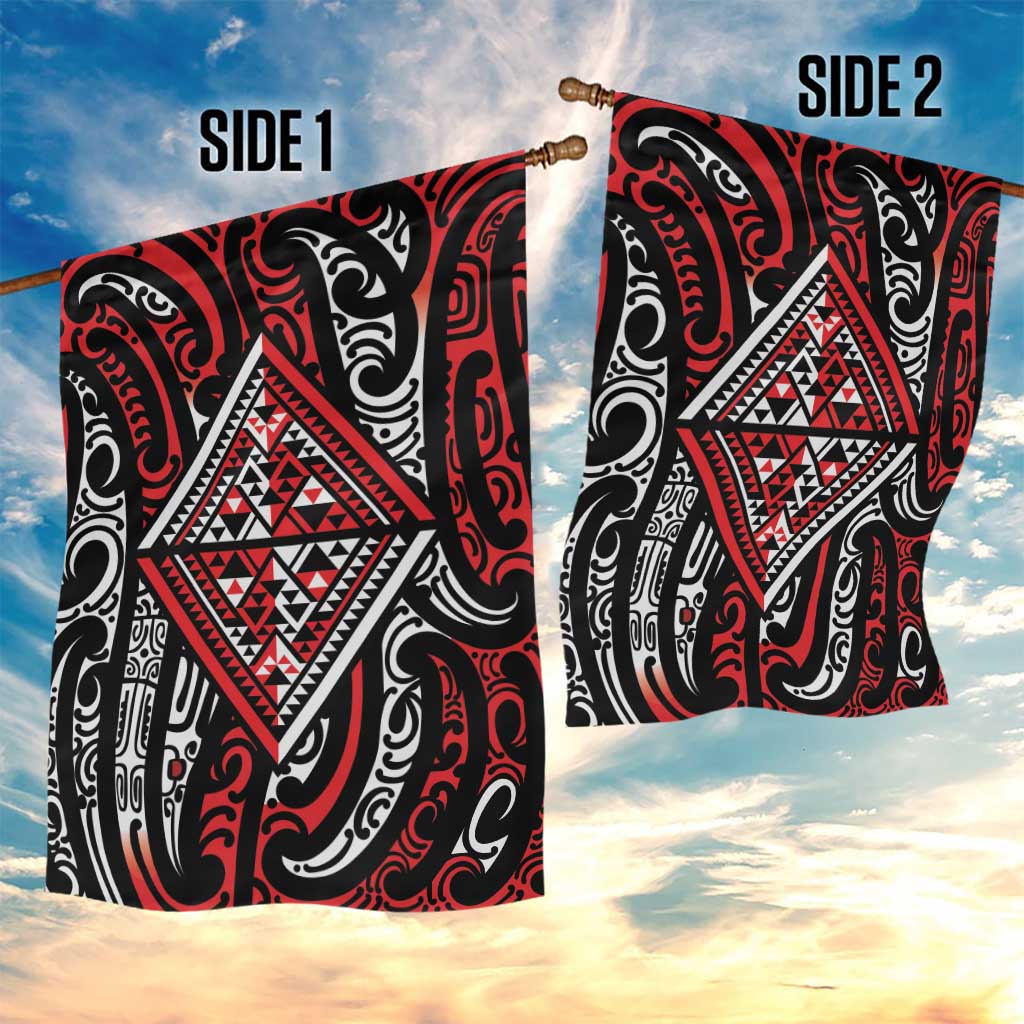New Zealand Maori Taniko Garden Flag Red Kowhaiwhai Puhoro LT9 - Polynesian Pride