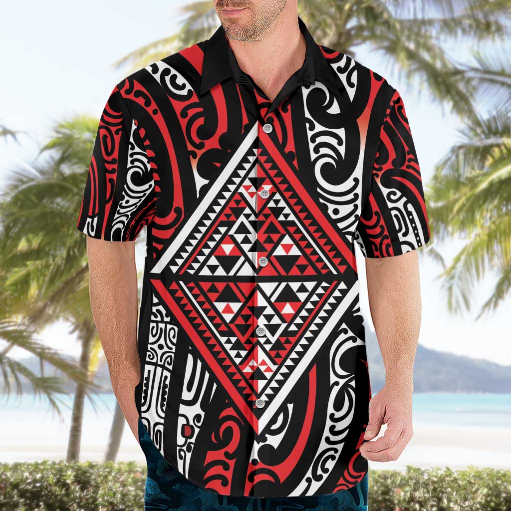 New Zealand Maori Taniko Hawaiian Shirt Red Kowhaiwhai Puhoro LT9 - Polynesian Pride