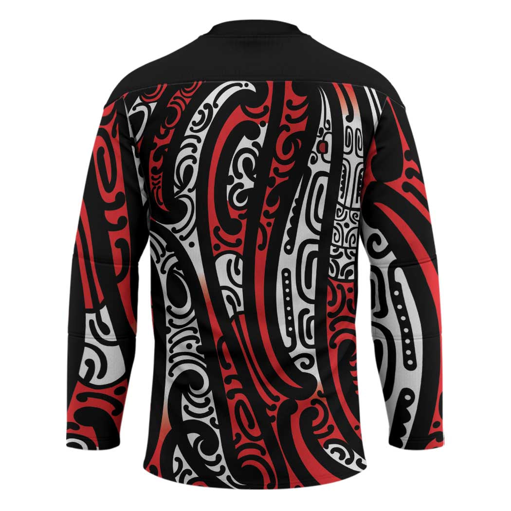 New Zealand Maori Taniko Hockey Jersey Red Kowhaiwhai Puhoro LT9 - Polynesian Pride