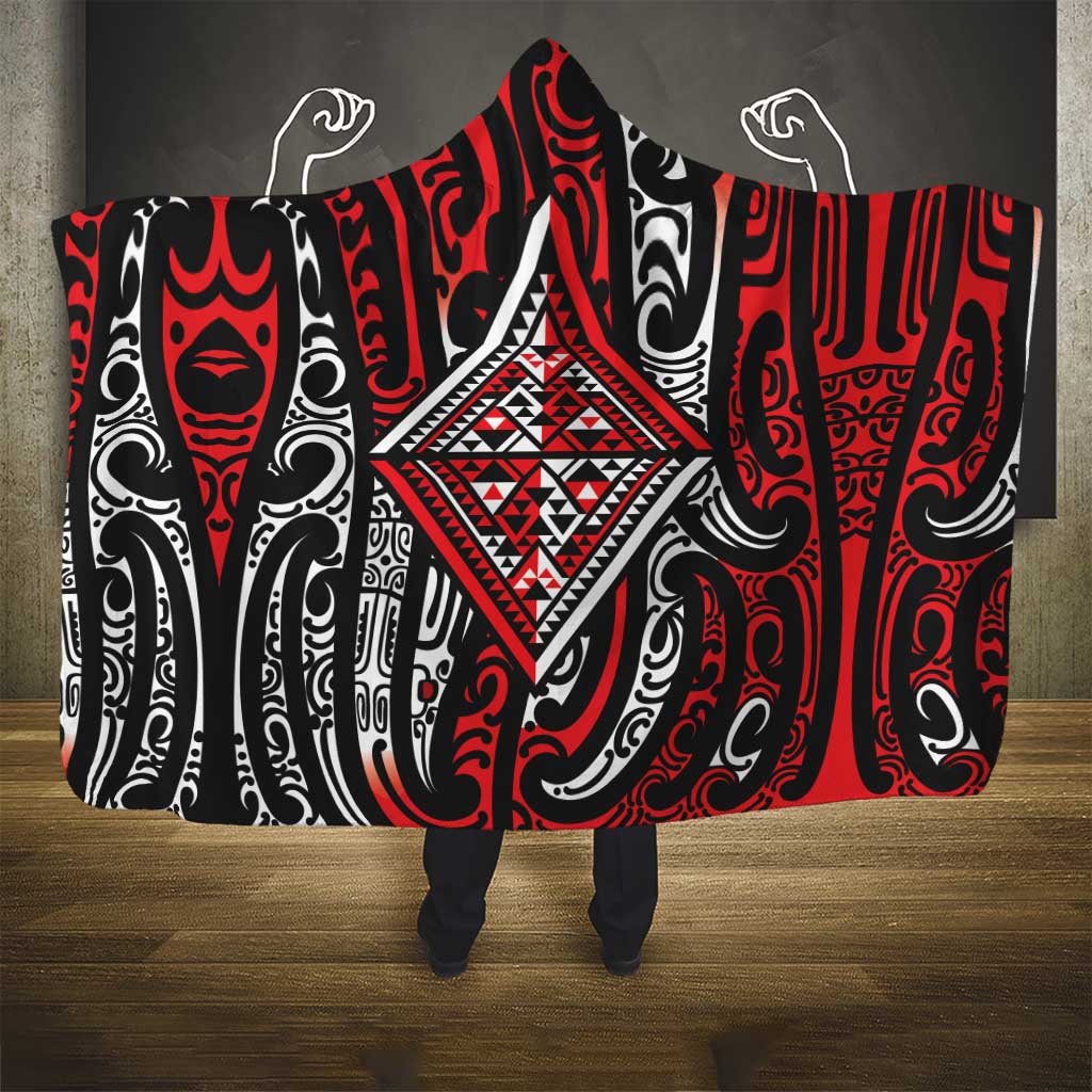 New Zealand Maori Taniko Hooded Blanket Red Kowhaiwhai Puhoro LT9 - Polynesian Pride
