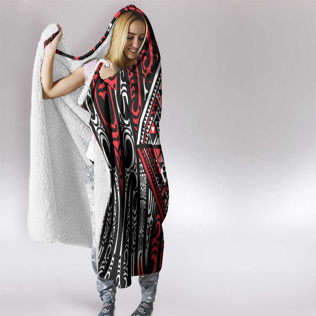 New Zealand Maori Taniko Hooded Blanket Red Kowhaiwhai Puhoro LT9 - Polynesian Pride