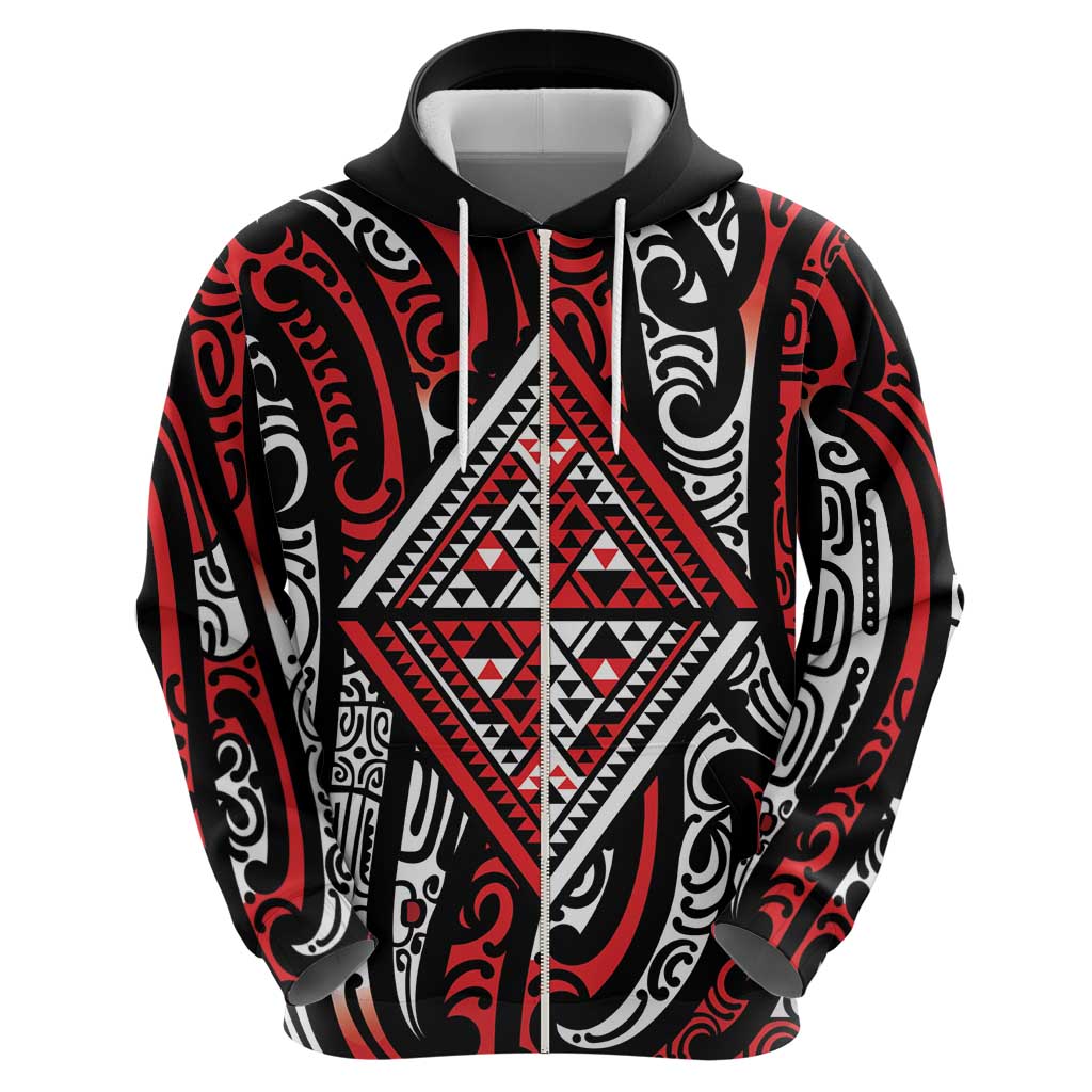 New Zealand Maori Taniko Hoodie Red Kowhaiwhai Puhoro LT9 - Polynesian Pride