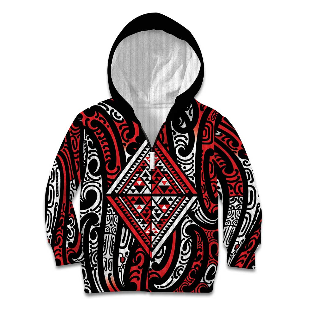 New Zealand Maori Taniko Kid Hoodie Red Kowhaiwhai Puhoro LT9 Zip Hoodie Red - Polynesian Pride