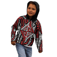 New Zealand Maori Taniko Kid Hoodie Red Kowhaiwhai Puhoro LT9 - Polynesian Pride