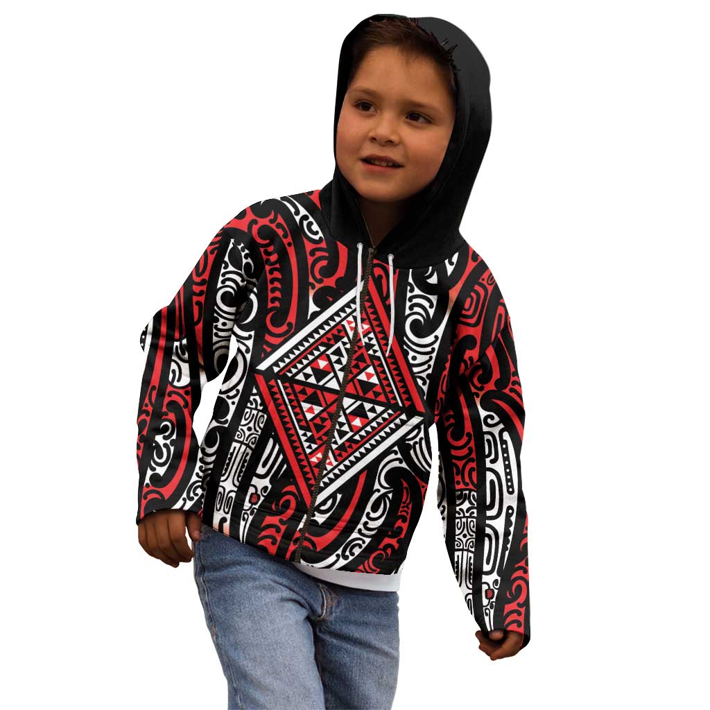 New Zealand Maori Taniko Kid Hoodie Red Kowhaiwhai Puhoro LT9 - Polynesian Pride