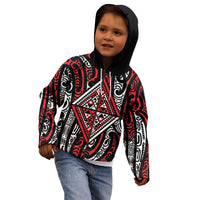 New Zealand Maori Taniko Kid Hoodie Red Kowhaiwhai Puhoro LT9 - Polynesian Pride