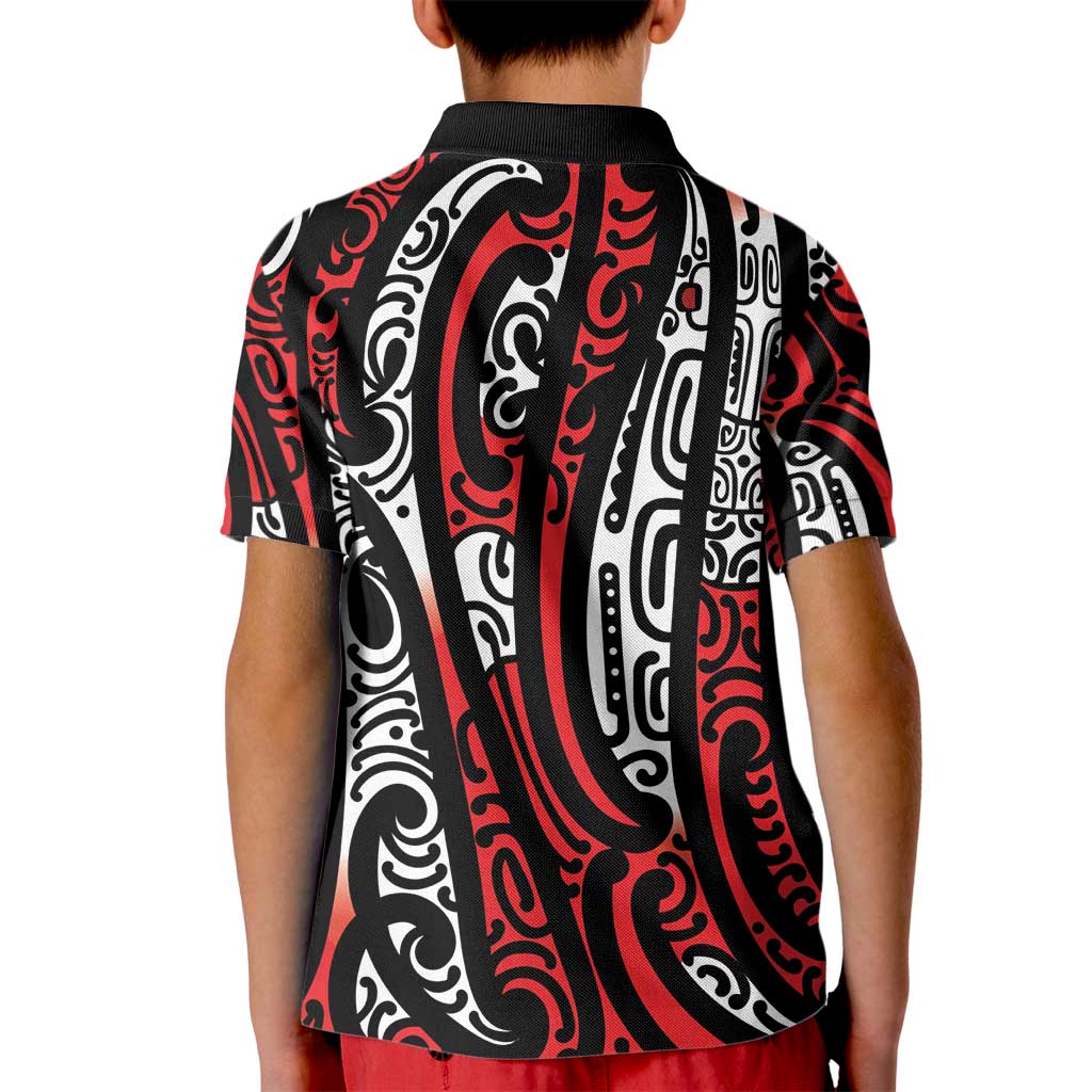 New Zealand Maori Taniko Kid Polo Shirt Red Kowhaiwhai Puhoro LT9 - Polynesian Pride