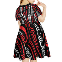 New Zealand Maori Taniko Kid Short Sleeve Dress Red Kowhaiwhai Puhoro LT9 - Polynesian Pride