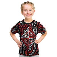 New Zealand Maori Taniko Kid T Shirt Red Kowhaiwhai Puhoro LT9 Red - Polynesian Pride
