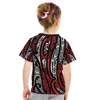 New Zealand Maori Taniko Kid T Shirt Red Kowhaiwhai Puhoro LT9 - Polynesian Pride