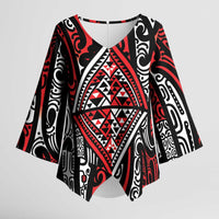 New Zealand Maori Taniko Kimono Sleeve Blouse Red Kowhaiwhai Puhoro LT9 Female Red - Polynesian Pride