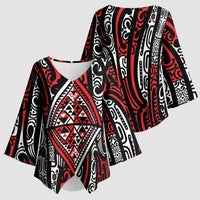New Zealand Maori Taniko Kimono Sleeve Blouse Red Kowhaiwhai Puhoro LT9 - Polynesian Pride