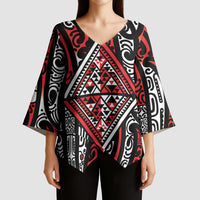 New Zealand Maori Taniko Kimono Sleeve Blouse Red Kowhaiwhai Puhoro LT9 - Polynesian Pride