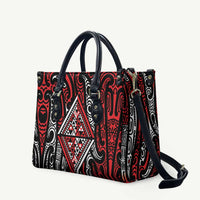 New Zealand Maori Taniko Leather Bag Red Kowhaiwhai Puhoro - Polynesian Pride