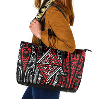 New Zealand Maori Taniko Leather Tote Bag Red Kowhaiwhai Puhoro LT9 Red - Polynesian Pride