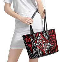 New Zealand Maori Taniko Leather Tote Bag Red Kowhaiwhai Puhoro LT9 - Polynesian Pride