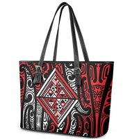 New Zealand Maori Taniko Leather Tote Bag Red Kowhaiwhai Puhoro LT9 - Polynesian Pride
