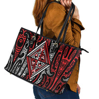 New Zealand Maori Taniko Leather Tote Bag Red Kowhaiwhai Puhoro LT9 - Polynesian Pride