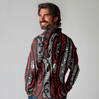 New Zealand Maori Taniko Long Sleeve Polo Shirt Red Kowhaiwhai Puhoro LT9 - Polynesian Pride