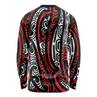 New Zealand Maori Taniko Long Sleeve Shirt Red Kowhaiwhai Puhoro LT9 - Polynesian Pride