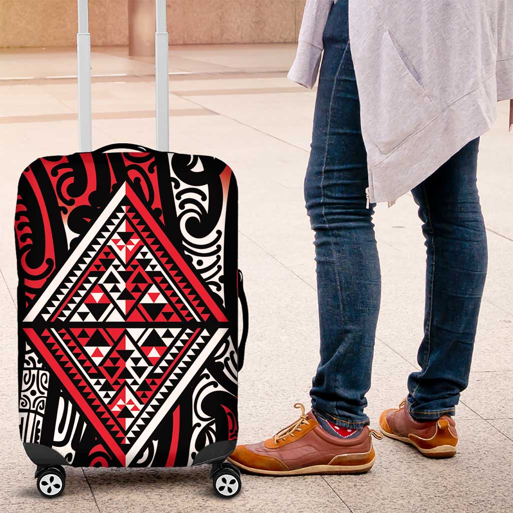 New Zealand Maori Taniko Luggage Cover Red Kowhaiwhai Puhoro LT9 Red - Polynesian Pride