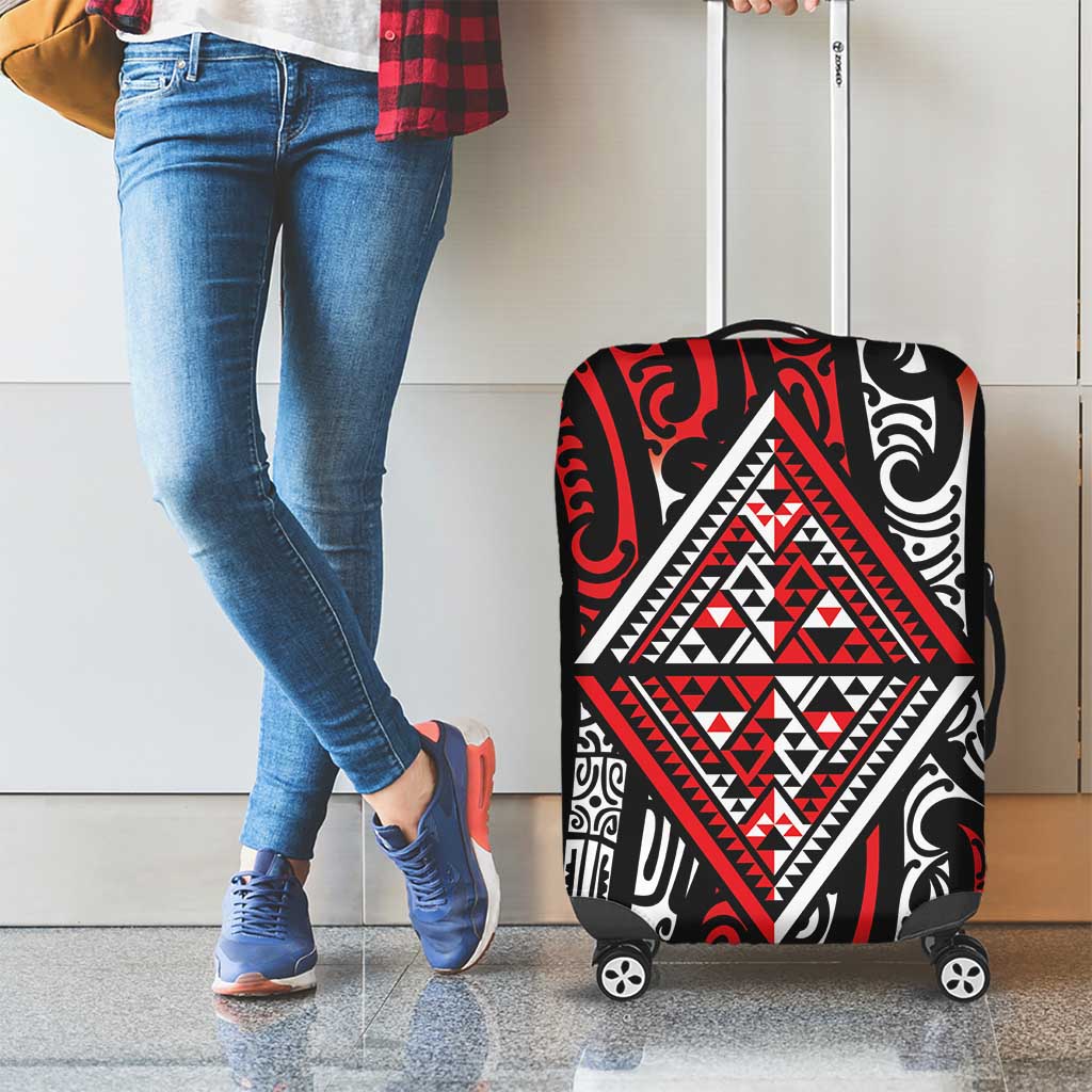 New Zealand Maori Taniko Luggage Cover Red Kowhaiwhai Puhoro LT9 - Polynesian Pride