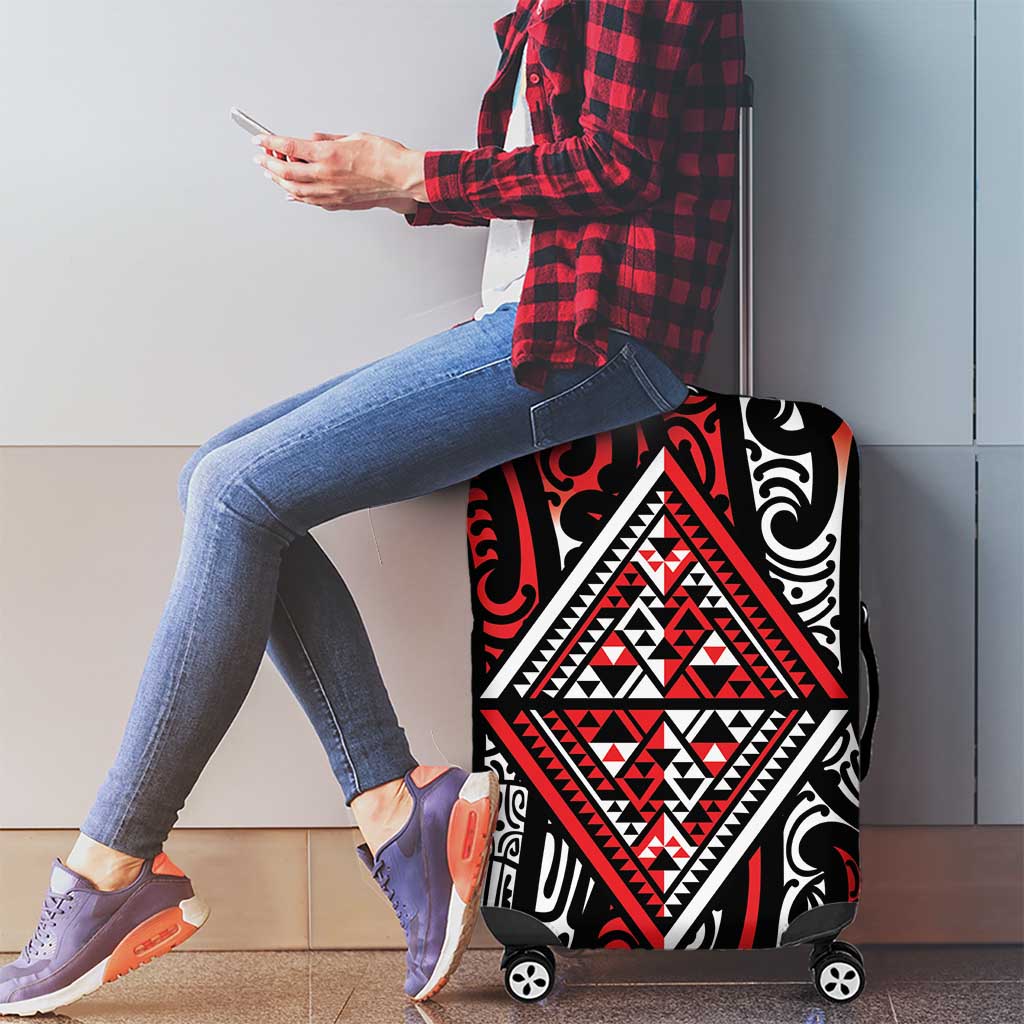New Zealand Maori Taniko Luggage Cover Red Kowhaiwhai Puhoro LT9 - Polynesian Pride