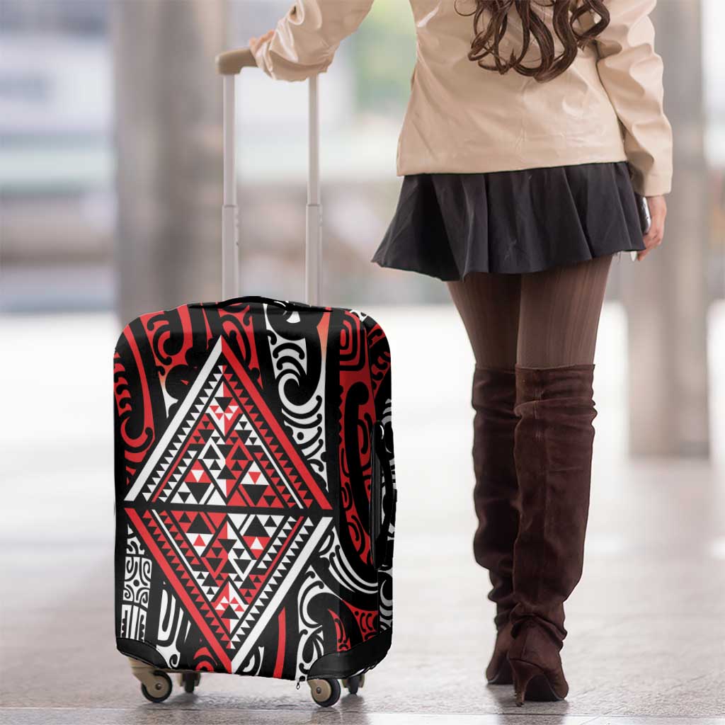 New Zealand Maori Taniko Luggage Cover Red Kowhaiwhai Puhoro LT9 - Polynesian Pride