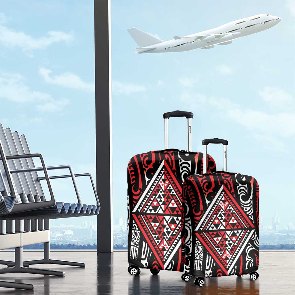 New Zealand Maori Taniko Luggage Cover Red Kowhaiwhai Puhoro LT9 - Polynesian Pride