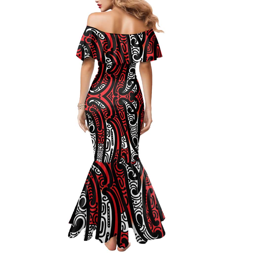 New Zealand Maori Taniko Mermaid Dress Red Kowhaiwhai Puhoro LT9 - Polynesian Pride
