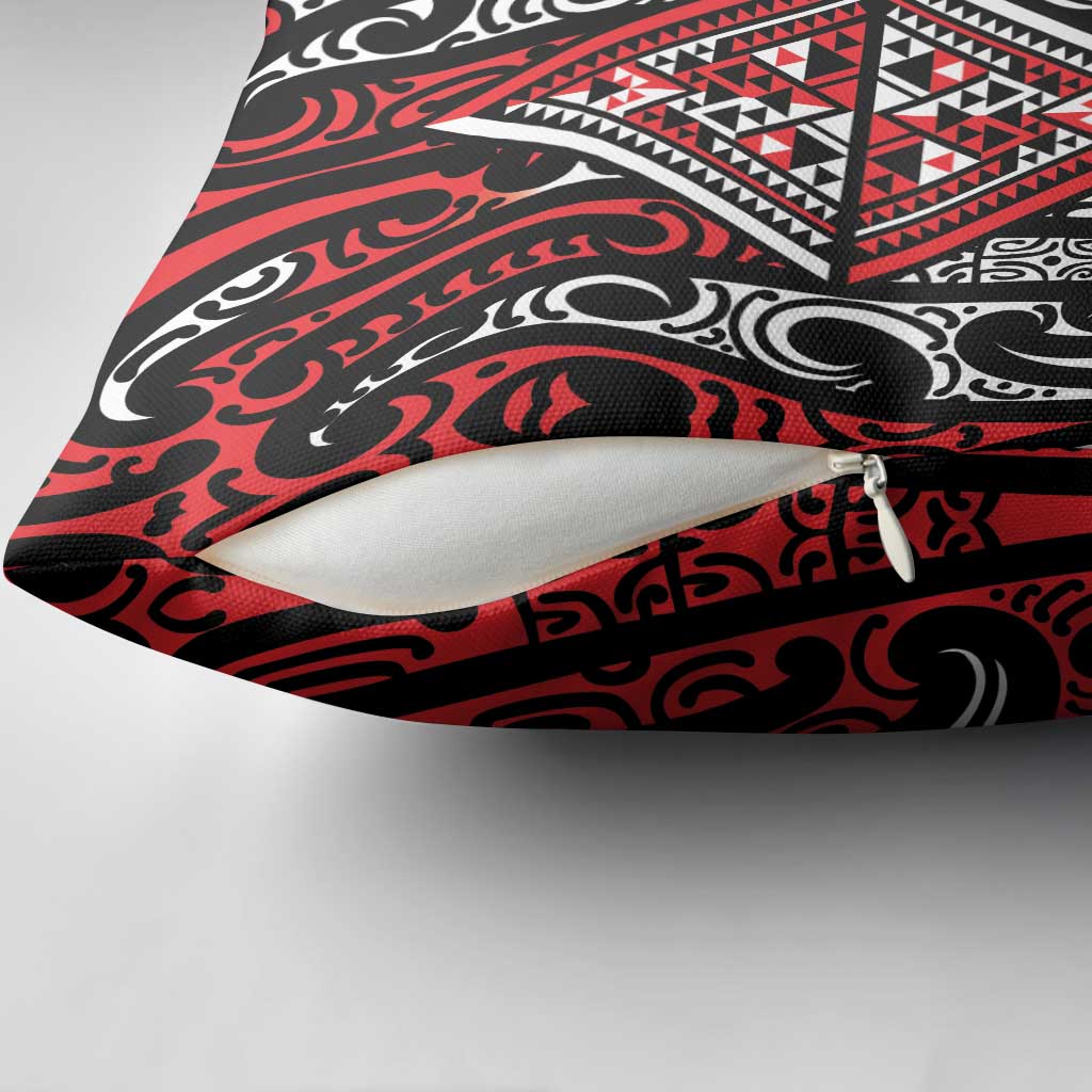 New Zealand Maori Taniko Pillow Cover Red Kowhaiwhai Puhoro - Polynesian Pride