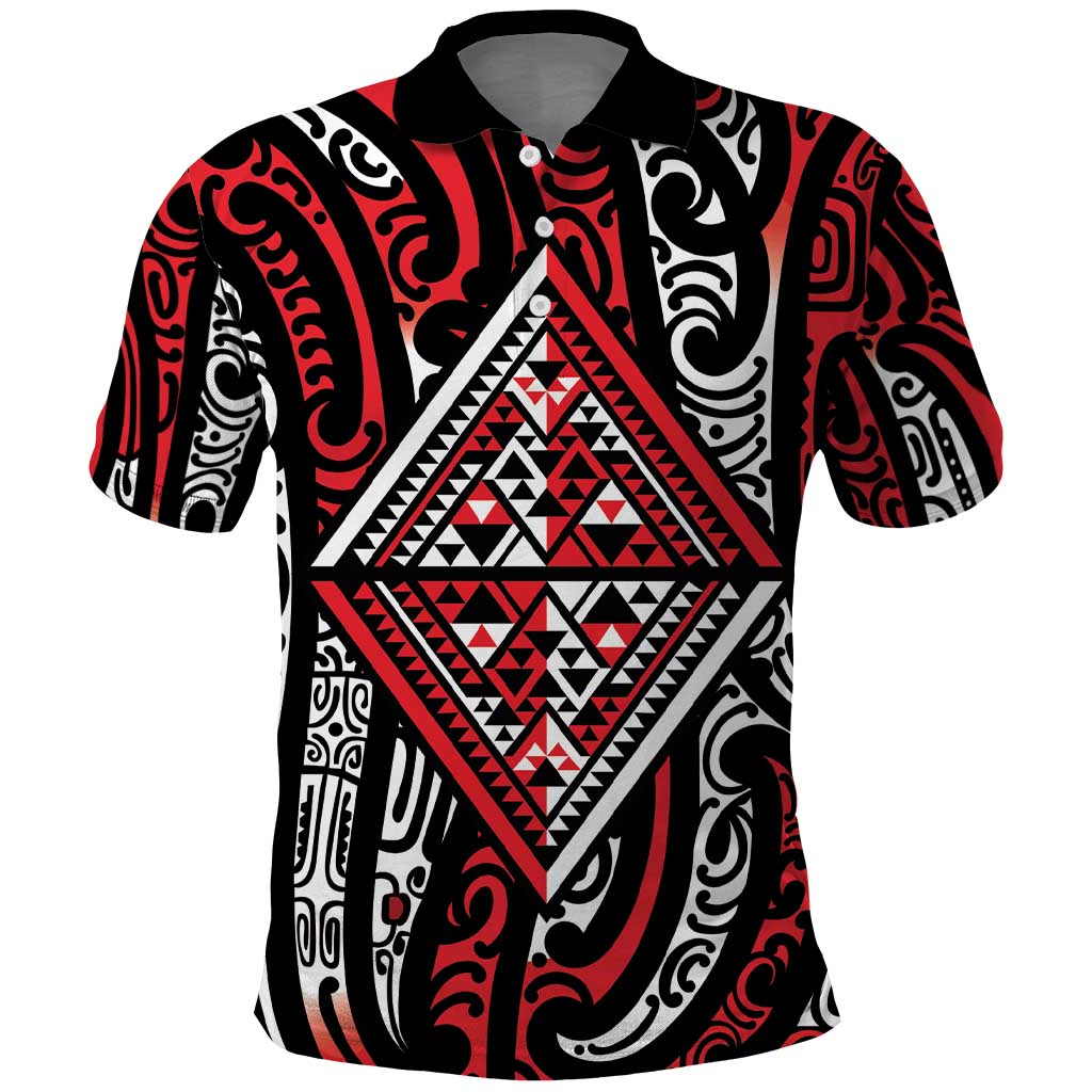 New Zealand Maori Taniko Polo Shirt Red Kowhaiwhai Puhoro LT9 Red - Polynesian Pride