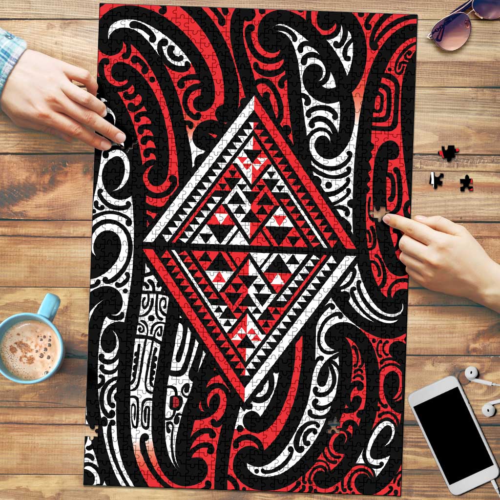 New Zealand Maori Taniko Puzzle Red Kowhaiwhai Puhoro LT9 Red - Polynesian Pride
