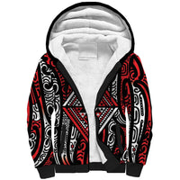 New Zealand Maori Taniko Sherpa Hoodie Red Kowhaiwhai Puhoro LT9 Unisex Red - Polynesian Pride