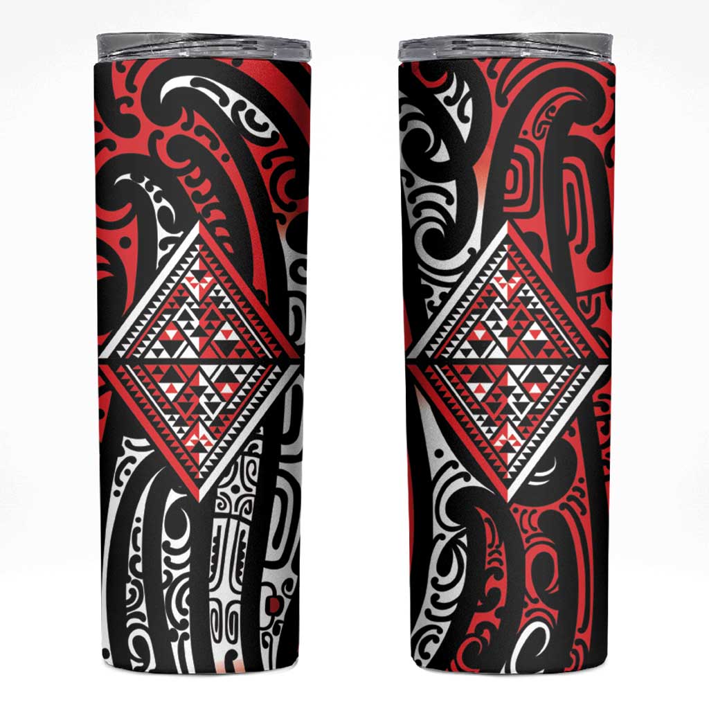 New Zealand Maori Taniko Skinny Tumbler Red Kowhaiwhai Puhoro LT9 Red - Polynesian Pride