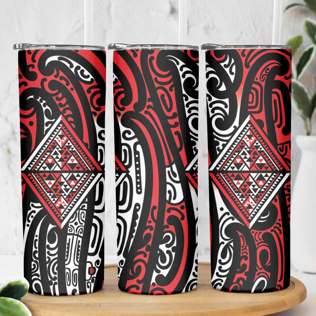 New Zealand Maori Taniko Skinny Tumbler Red Kowhaiwhai Puhoro LT9 - Polynesian Pride