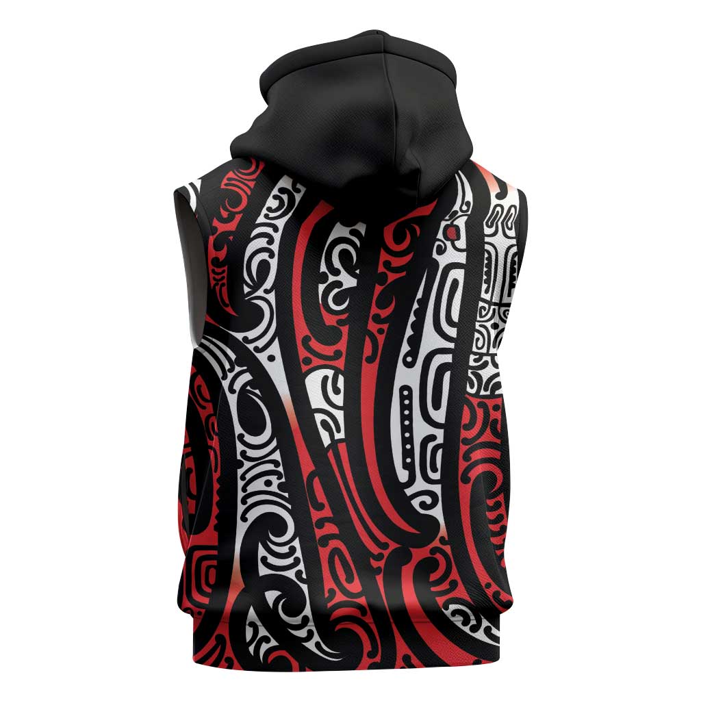 New Zealand Maori Taniko Sleeveless Hoodie Red Kowhaiwhai Puhoro LT9 - Polynesian Pride