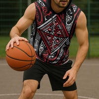 New Zealand Maori Taniko Sleeveless Hoodie Red Kowhaiwhai Puhoro LT9 - Polynesian Pride