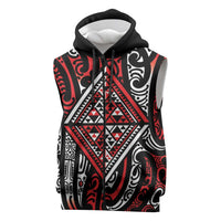 New Zealand Maori Taniko Sleeveless Zip Hoodie Red Kowhaiwhai Puhoro LT9 Red - Polynesian Pride