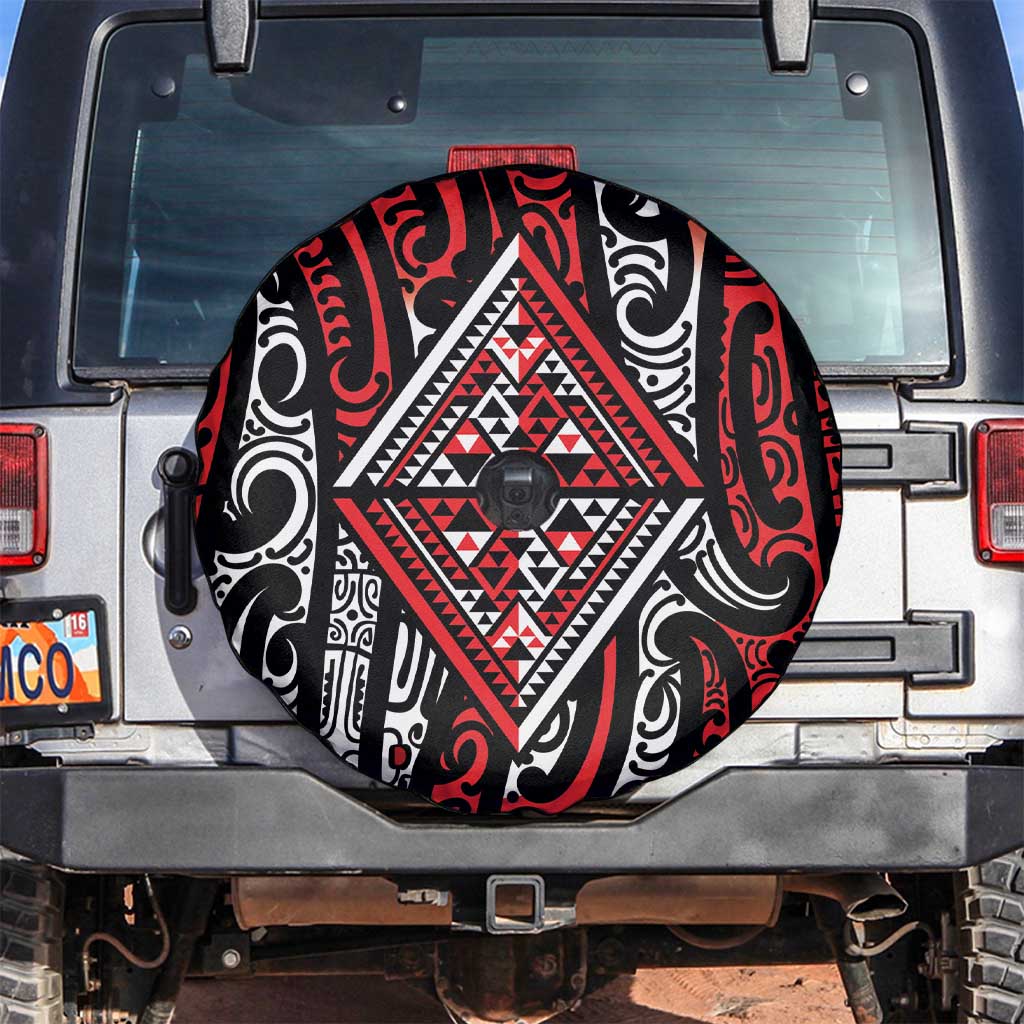 New Zealand Maori Taniko Spare Tire Cover Red Kowhaiwhai Puhoro LT9 Red - Polynesian Pride