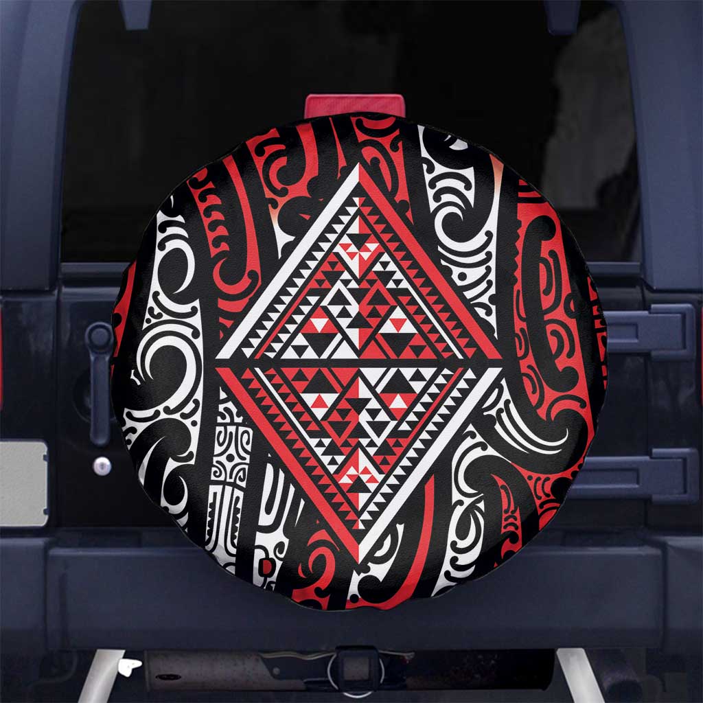 New Zealand Maori Taniko Spare Tire Cover Red Kowhaiwhai Puhoro LT9 No hole Red - Polynesian Pride