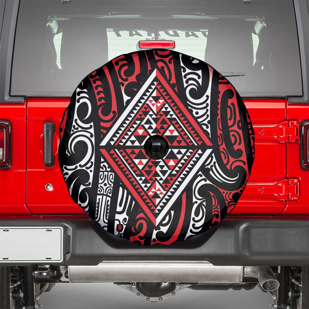 New Zealand Maori Taniko Spare Tire Cover Red Kowhaiwhai Puhoro LT9 - Polynesian Pride
