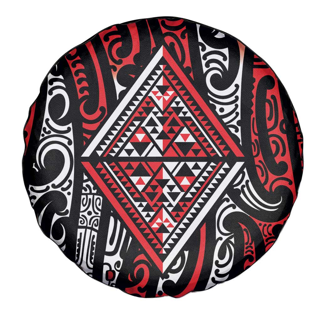 New Zealand Maori Taniko Spare Tire Cover Red Kowhaiwhai Puhoro LT9 - Polynesian Pride