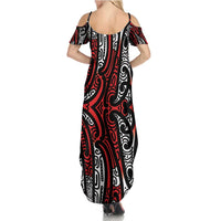 New Zealand Maori Taniko Summer Maxi Dress Red Kowhaiwhai Puhoro LT9 - Polynesian Pride