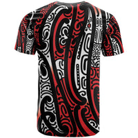 New Zealand Maori Taniko T Shirt Red Kowhaiwhai Puhoro LT9 - Polynesian Pride