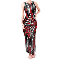 New Zealand Maori Taniko Tank Maxi Dress Red Kowhaiwhai Puhoro LT9 Women Red - Polynesian Pride