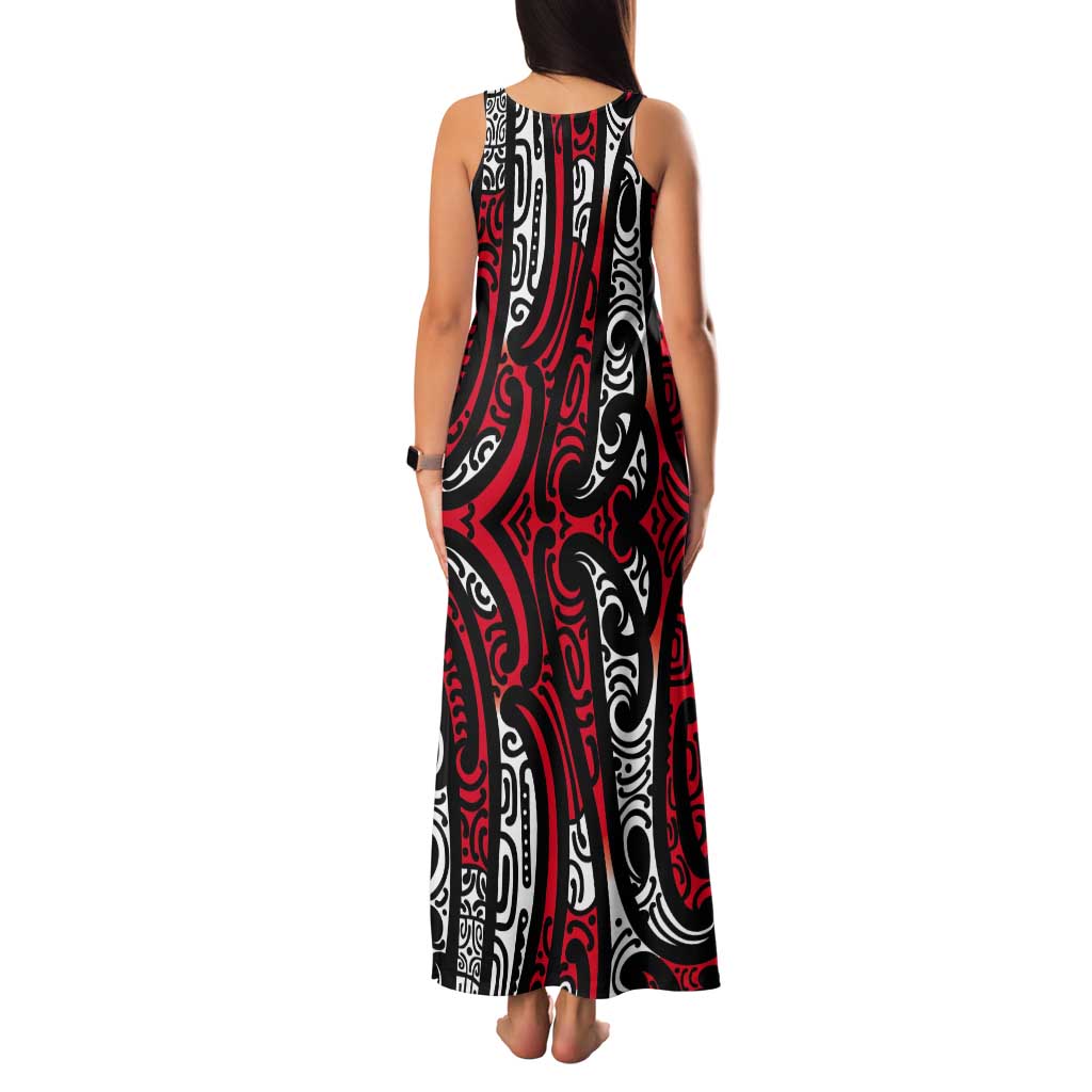 New Zealand Maori Taniko Tank Maxi Dress Red Kowhaiwhai Puhoro LT9 - Polynesian Pride