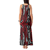 New Zealand Maori Taniko Tank Maxi Dress Red Kowhaiwhai Puhoro LT9 - Polynesian Pride